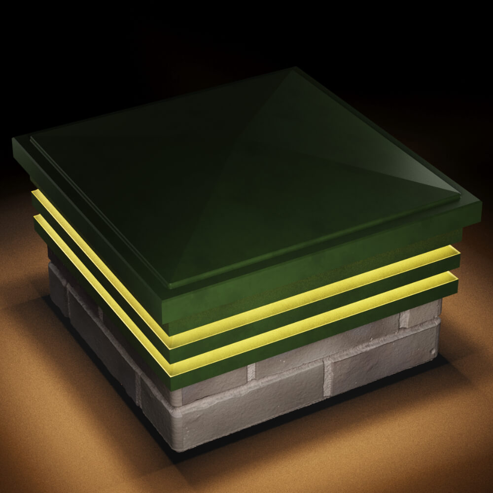 Колпак Zking Бона ХайТек Зеленый на столб 1.5х1.5 кирпича (385х385мм) с подсветкой